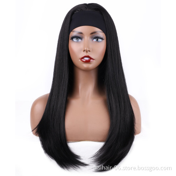 Wholesale cheap straight long wave 28inch brazillian attached good grip hair accessories synthetic headband wigs for black women